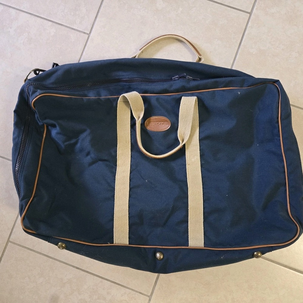 Mazda XL Navy Canvas Duffle Tote Bag 25x16x8 in With Shoulder Strap and Handles